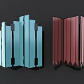 Modern Folding Screens With Turquoise Vertical Panels And Crimson Diamond Pattern Design