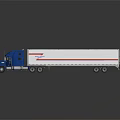 Blue Cab White Trailer Semi Truck With Red Stripes And Company Logo
