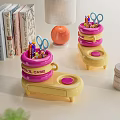 Colorful Pens And Scissors In Pink Yellow Pen Case Desk Organizer