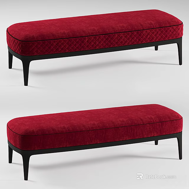 Red Quilted Upholstered Sofa Bench With Black Legs Modern Design 3d model