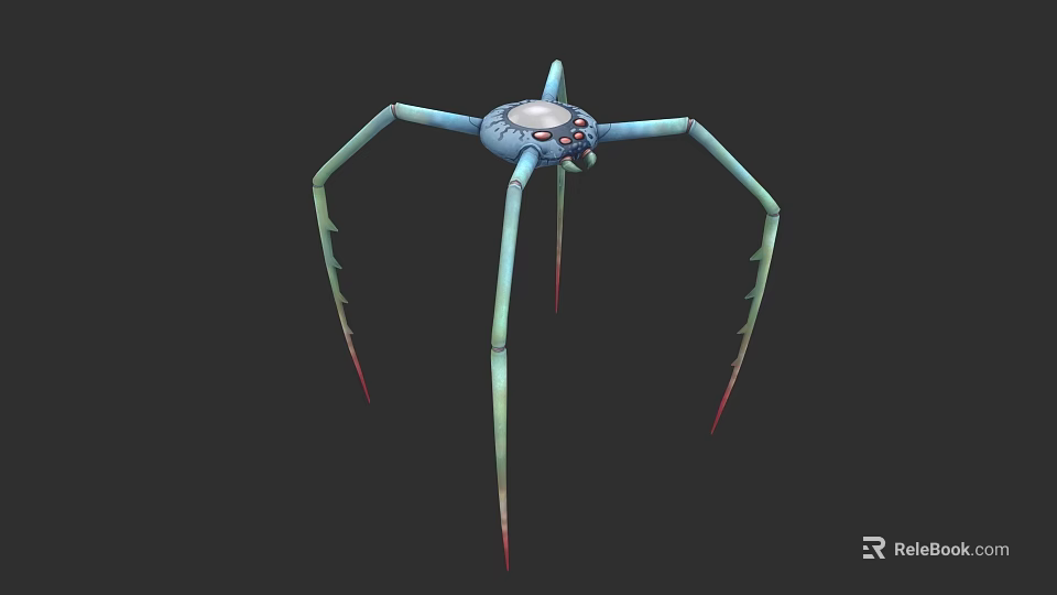 Unique Blue Spider Creature With Long Legs White Central Section And Red Tipped Limbs 3d model 