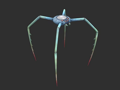Unique Blue Spider Creature With Long Legs White Central Section And Red Tipped Limbs 3d model