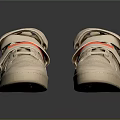 Beige Casual Sneakers With Velcro Straps And Orange Accents For Daily Wear