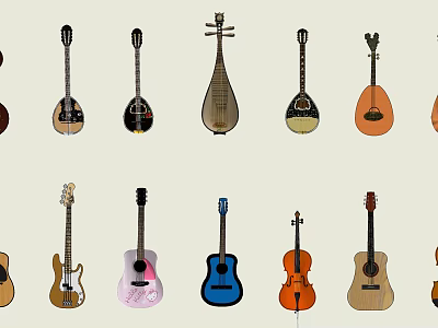 Various String Musical Instruments Collection Including Guitars Cellos And Lutes 3d model