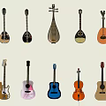Various String Musical Instruments Collection Including Guitars Cellos And Lutes