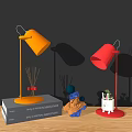 Modern Yellow And Pink Table Lamps On Tabletop With Books Scented Sticks Decor