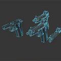 Weapon Display Featuring Multiple Handguns With Metallic Build And Detachable Parts