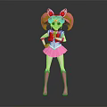 Magical Pink Haired Character With Cat Ear Decoration And Red Bow Outfit