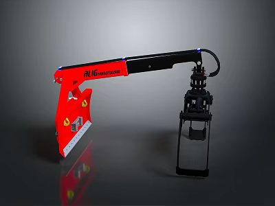 Red Black Heavy Duty Utility Vehicle With Reflective Mechanical Arm For Industrial Use 3d model
