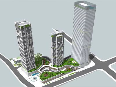 Modern High Rise Office Buildings With Green Landscaped Courtyard And Urban Design 3d model