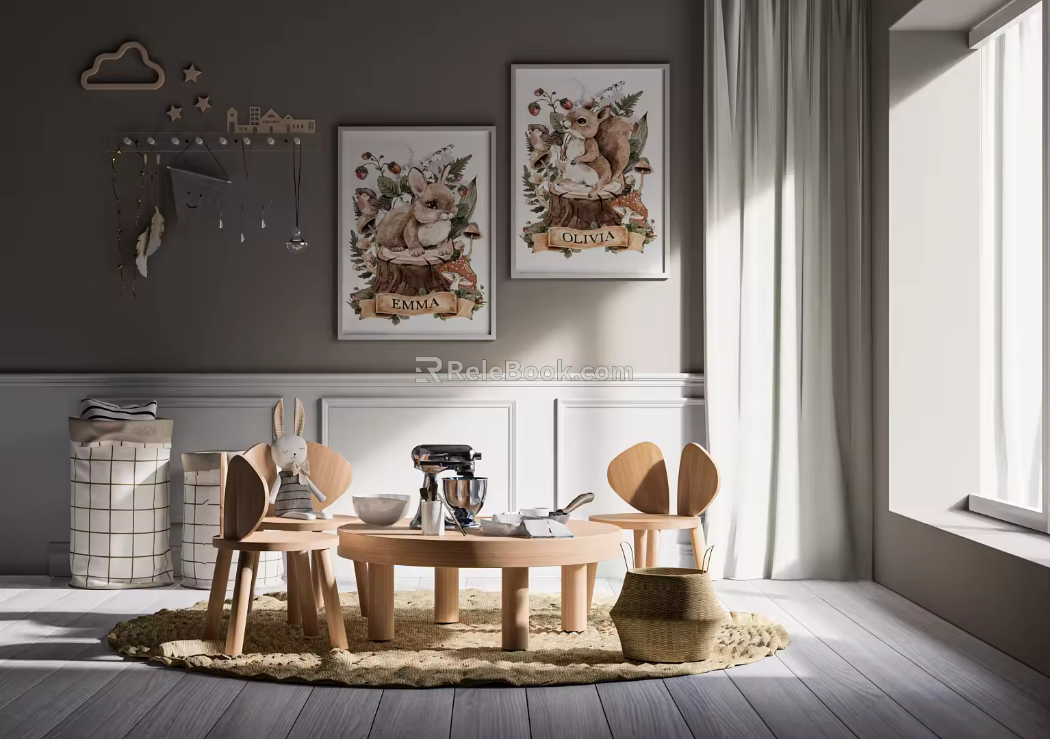 Nordic children's table and chair space 3d model