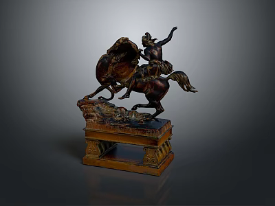 Man Riding A Horse Artistic Sculpture With Ornate Decorative Base 3d model