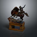 Man Riding A Horse Artistic Sculpture With Ornate Decorative Base