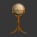 Elegant Decorative Ornament Set with Three Legged Wooden Stand and Textured Spherical Globe