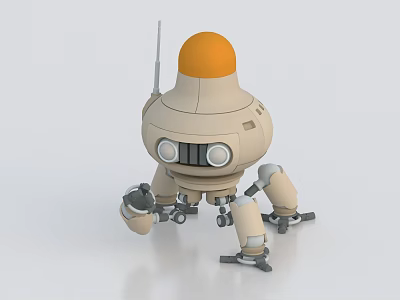 Smart Robot With Orange Dome Antenna Mechanical Arms And Legs Design 3d model