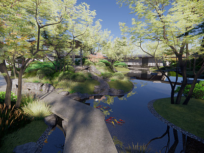 Chinese-style courtyard landscape 3d model