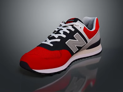 New Balance Classic Sneakers With Red Black White Gray Mesh Upper And Rubber Sole 3d model