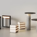 Modern Outdoor Lights with Various Shapes Black Frames White Stripes and Stone Cylindrical Tops