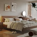 Modern Bedroom Interior With Wooden Bed Pillows Quilt Nightstand And Dressing Table