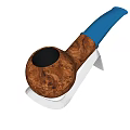 Handcrafted Wooden Smoking Pipe With Natural Wood Grain And Blue Mouthpiece On Silver Stand