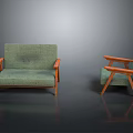 Green Upholstered Sofa And Wooden Armchair Modern Furniture Design Set