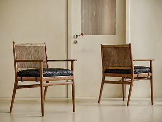 Middle Ancient Dining Chair, Quiet Wind Dining Chair, Wooden Dining Chair, Leather Dining Chair 3d model