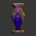 Sculpture Carving Yellow And Blue Vase With Colorful Decorative Floral Patterns