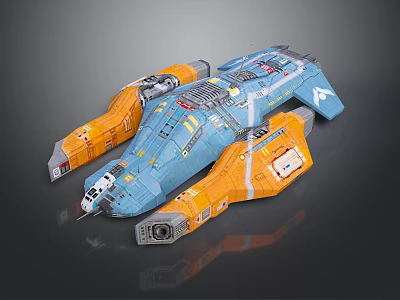 Blue And Orange Futuristic Spaceship With Complex Structure And Detailed Engines 3d model