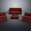 Red Leather Sofa Set With Armchairs Ottoman And Stitch Detail