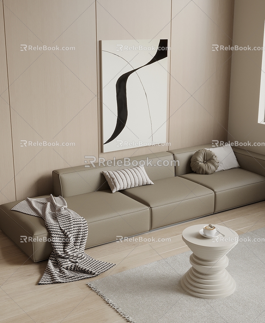 Leather three-seat sofa 3d model