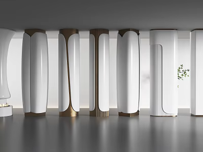 Stylish Modern Interior With Multiple White Columns And Gold Accents 3d model