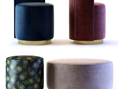 Modern Velvet Bar Stools in Navy Burgundy Peacock Print Light Grey Upholstery with Gold Base 3d model