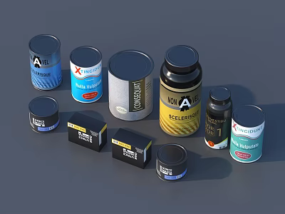 Industrial Equipment Cans And Boxes Featuring Various Superior High Power And Protective Labels 3d model