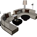 Modern Sectional Sofa With Floor Lamps Throw Pillows And Coffee Tables 3d model