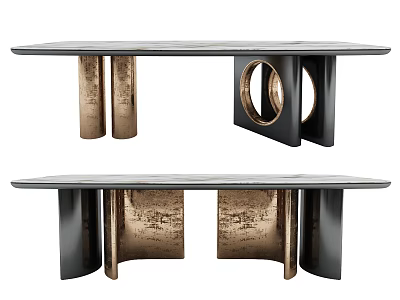 Modern Dining Table With Marble Top And Geometric Metal Legs Design 3d model