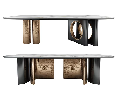 Modern Dining Table With Marble Top And Geometric Metal Legs Design 3d model