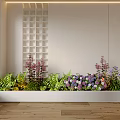 Indoor Garden Decor With Various Green Plants And Colorful Flowers In White Planter