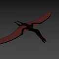 Dark Colored 3D Pterosaur Model With Spread Wings And Shadow
