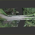 3D Model of Stone Arch Bridge Structure With Green Vegetation and Rocky Details