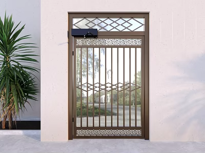 Metal Exterior Swing Door With Geometric Pattern And Decorative Design Elements 3d model