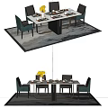 Modern Dining Table Set With Six Chairs Decorative Vase And Patterned Area Rug 3d model