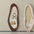Unique Shaped Mirrors With Brown And Beige Frames Reflecting Stylish Bedroom Interior 3d model