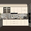 Elegant Modern Kitchen Interior Featuring White Cabinets Tiled Backsplash Herringbone Flooring And Appliances 3d model