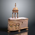 Vintage Religious Brass Casket With Dome Cross Arched Windows And Decorative Feet