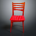 Stylish Red Wooden Chair With Slat Back Design And Red Grid Pattern Seat