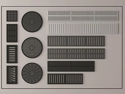 Road Infrastructure Essential Components Featuring Various Shapes Manhole Covers And Grates 3d model