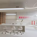 Modern White Showroom Interior With Curved Design Round Columns Skylight And Reception Desk