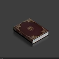 Elegant Hardcover Book With Dark Red Cover And Golden Pattern On Blue Background