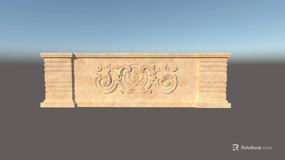 Classical Stone Garden Wall With Intricate Floral Carvings And Decorative Patterns 3d model 