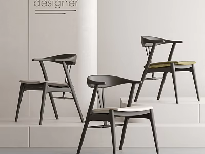 Modern Designer Single Chair Display With Black Frame And Colored Seats On White Steps 3d model